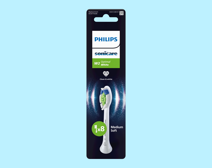 Sonicare brush head in paper-based packaging